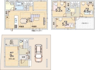 3SLDK、3階建て木造住宅 間取り